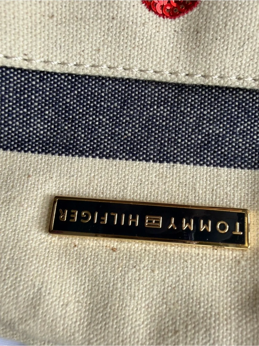 Tommy Hilfiger Striped Mini Backpack with Red Sequin Anchor